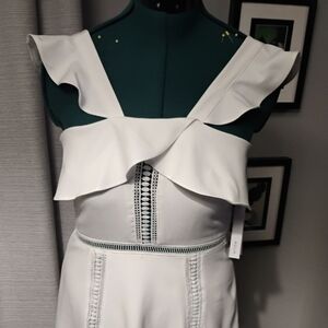 Aqua White Lace Inset Dress with Ruffle Detail Sz L NWT